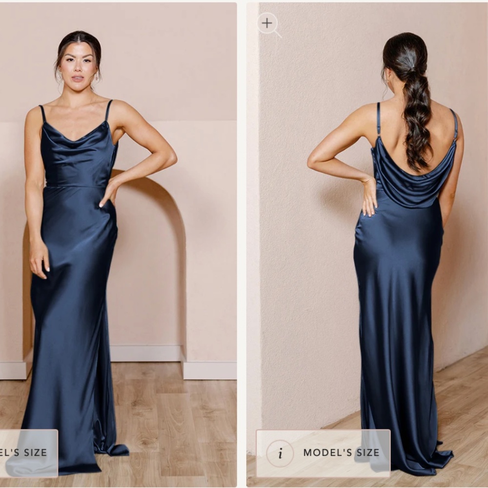 Reverly- Nadia Satin Dress- Navy Blue - Size 8